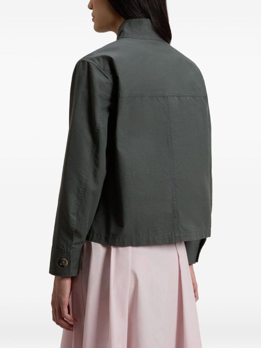 Woolrich Canvas Field Overshirt For Women Durable Cotton Layer With Stand Up Collar In Green