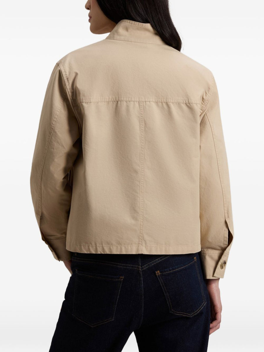 Woolrich Canvas Field Overshirt for Women Beige with Rugged Patch Pockets and Stand Up Collar Timeless