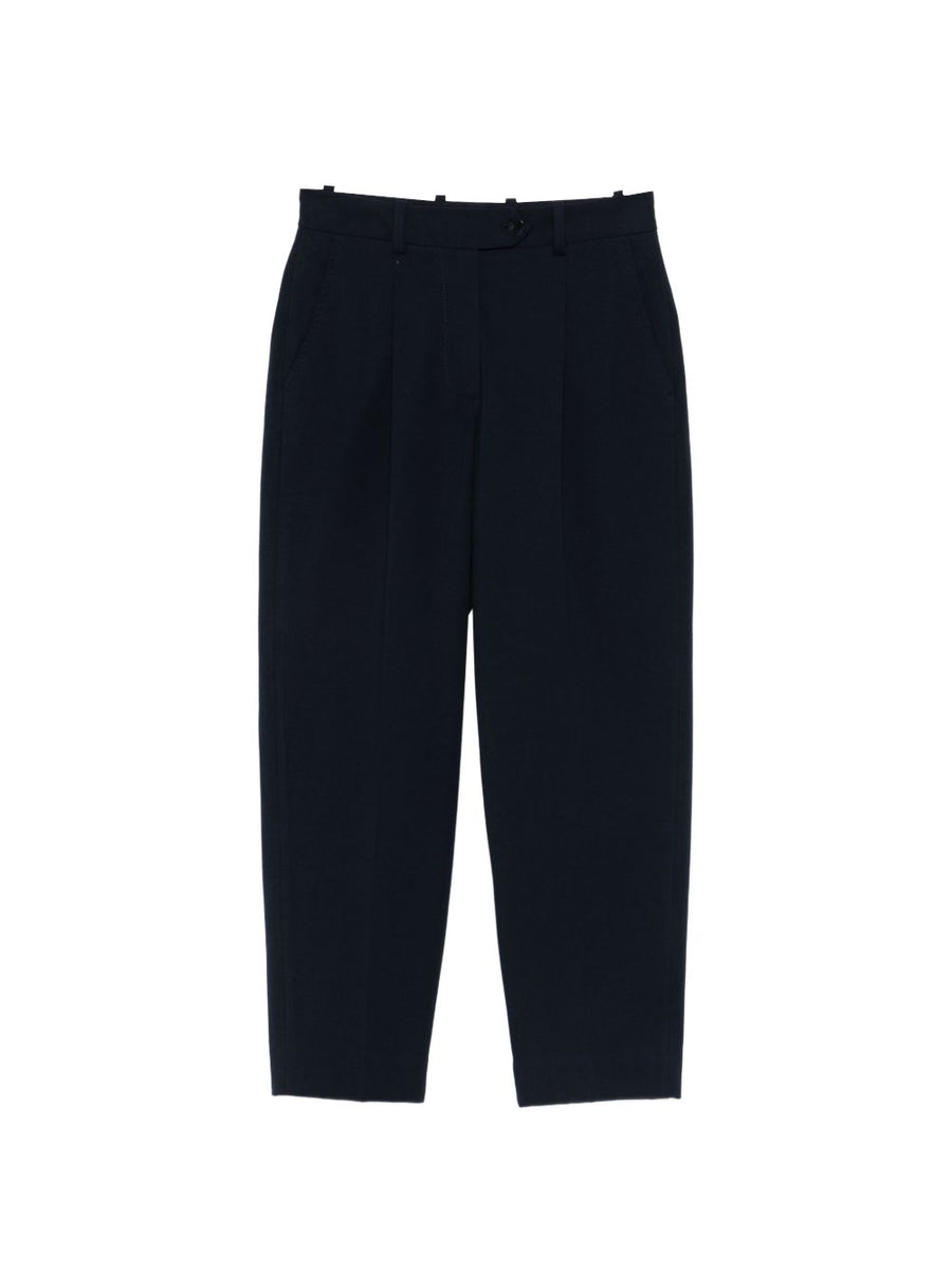 Circolo 1901 Navy Cotton Trousers for Women With Pleated Front and Belt Loops for Office and Everyday Wear