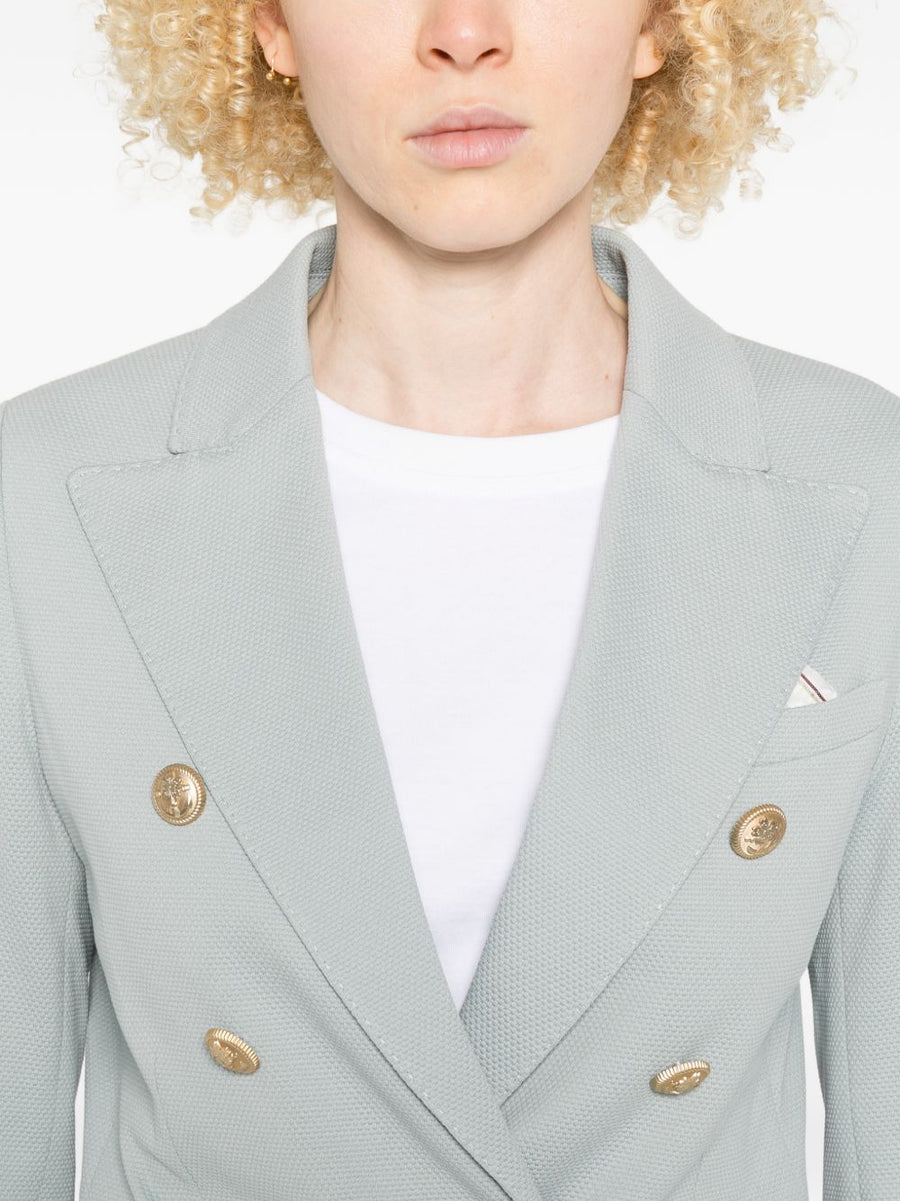 Circolo 1901 Light Blue Cotton Double Breasted Jacket For Women Versatile Workwear Smart Casual