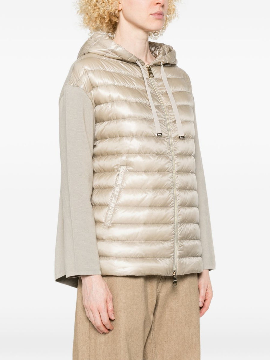 Herno Cotton And Nylon Down Jacket For Women Hooded Lightweight Transitional Weather Beige Powder Detail Luxury