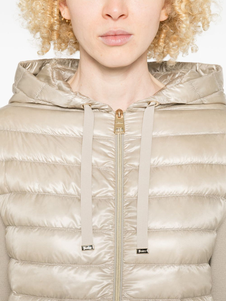 Herno Cotton And Nylon Down Jacket For Women Hooded Lightweight Transitional Weather Beige Powder Detail Luxury
