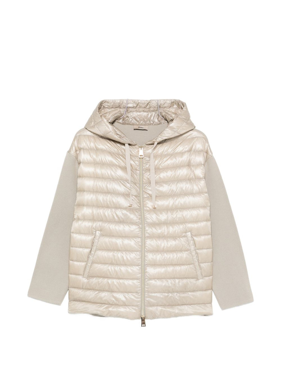 Herno Cotton And Nylon Down Jacket For Women Hooded Lightweight Transitional Weather Beige Powder Detail Luxury