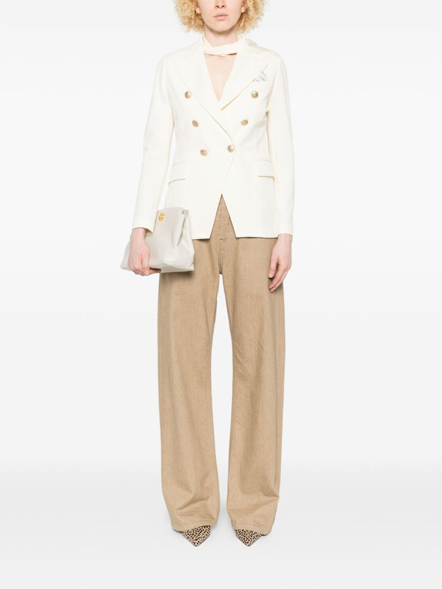 Circolo 1901 White Cotton Double Breasted Jacket For Women Elegant Tailored Blazer