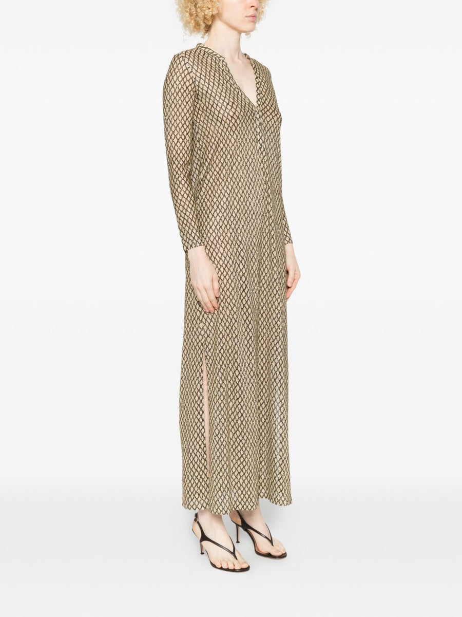 Siyu V Neck Long Sleeve Kaftan Dress For Women Beige Print Relaxed Silhouette Effortless Chic