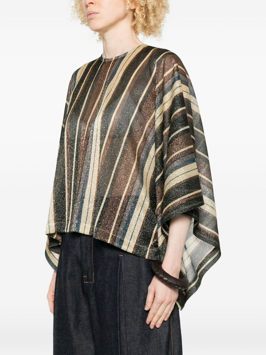 Siyu Zoe Multicolor Striped Blouse With Short Sleeves And Asymmetric Hem