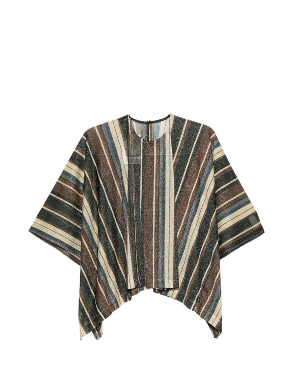 Siyu Zoe Multicolor Striped Blouse With Short Sleeves And Asymmetric Hem