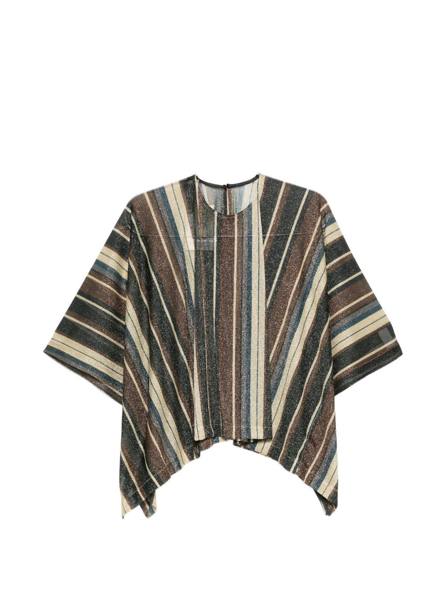 Siyu Zoe Multicolor Striped Blouse With Short Sleeves And Asymmetric Hem