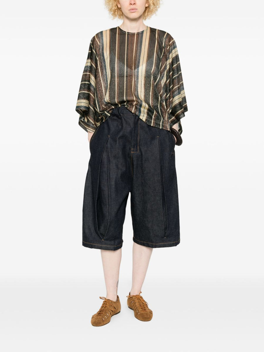Siyu Zoe Multicolor Striped Blouse With Short Sleeves And Asymmetric Hem