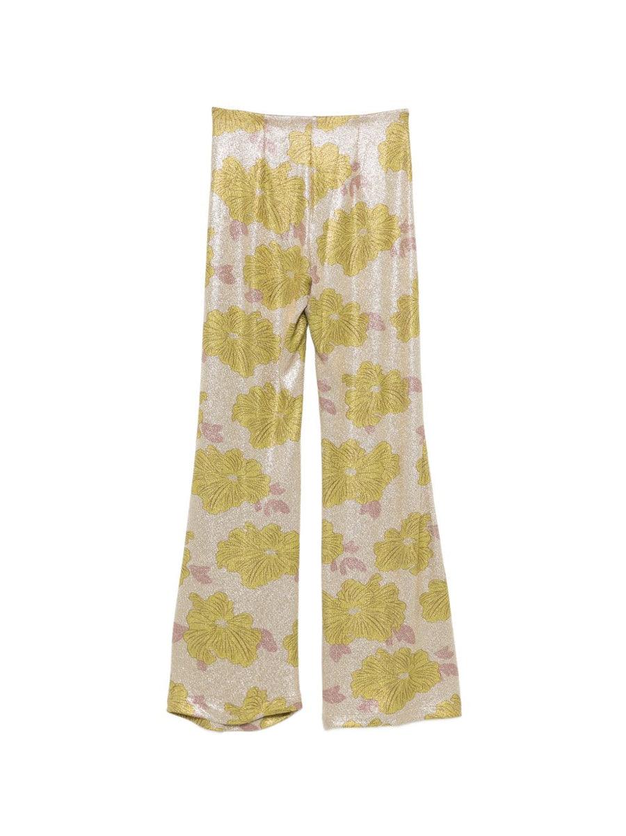 Siyu Tallis Flared Trousers for Women in Green Floral Print, Versatile Office to Evening Wear