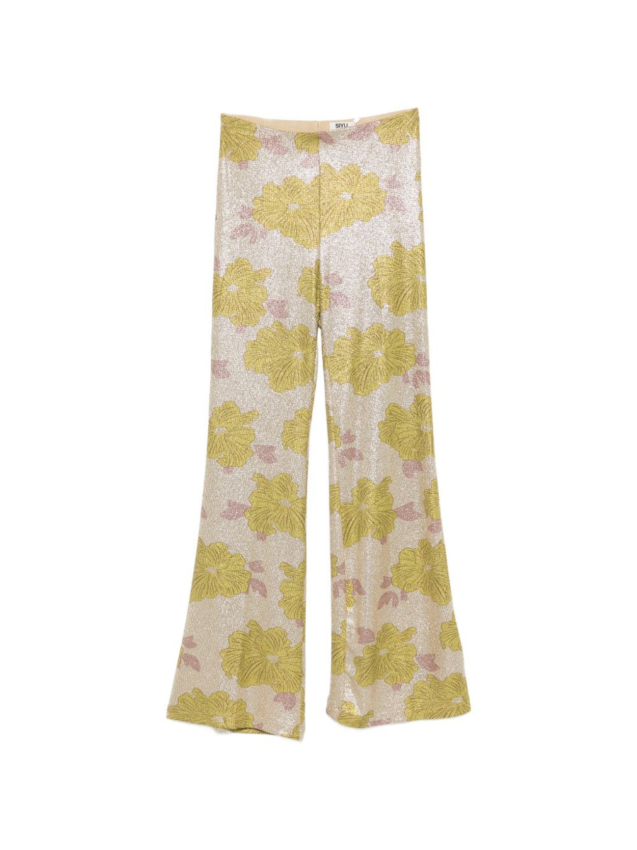 Siyu Tallis Flared Trousers for Women in Green Floral Print, Versatile Office to Evening Wear