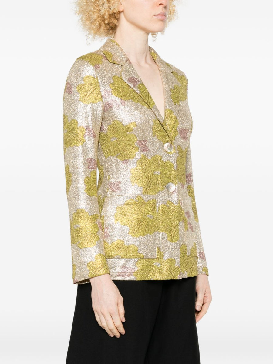 Siyu Rosella Green Floral Print Jacket for Women Notched Lapels Button Front Versatile Spring