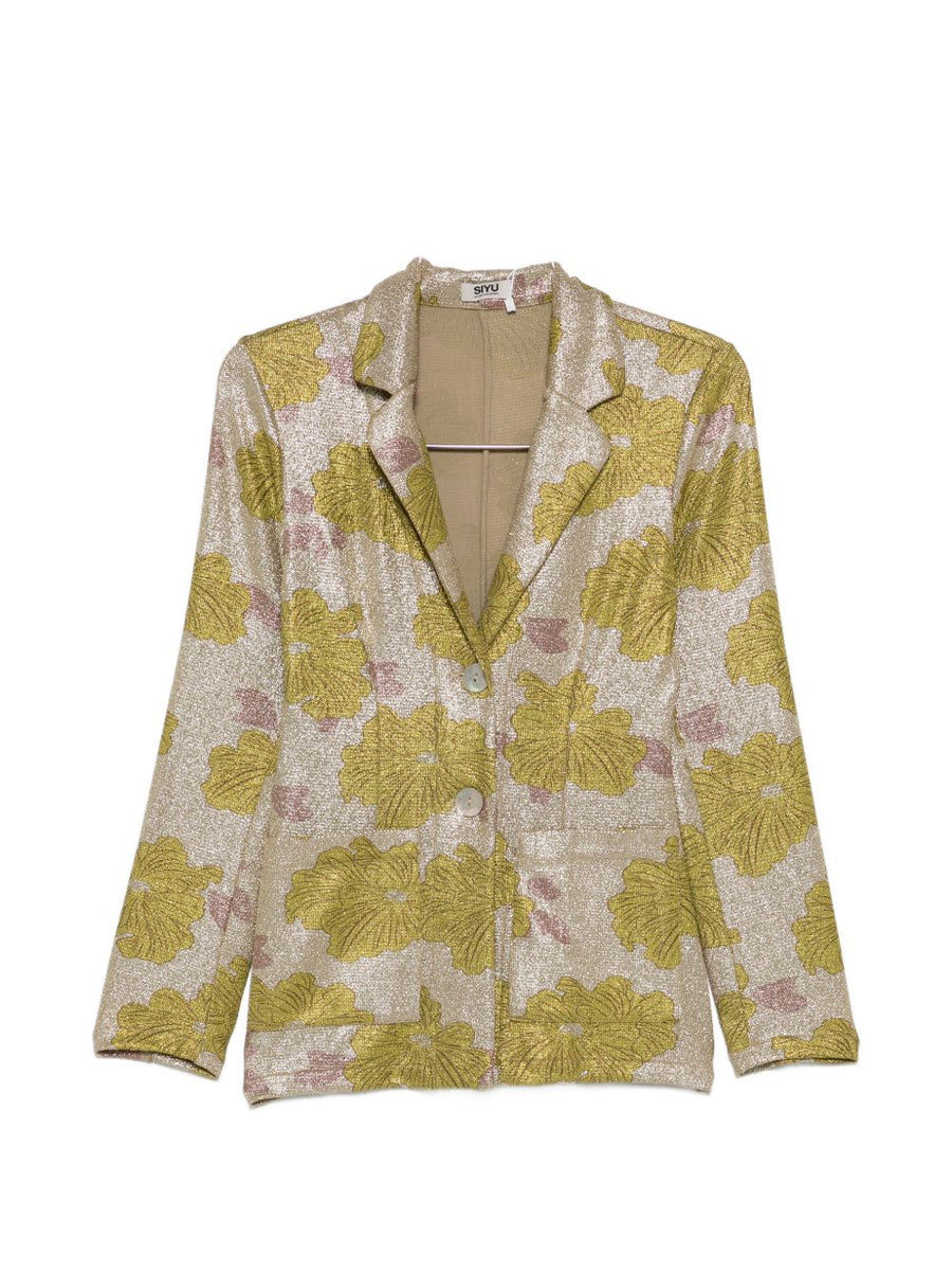 Siyu Rosella Green Floral Print Jacket for Women Notched Lapels Button Front Versatile Spring