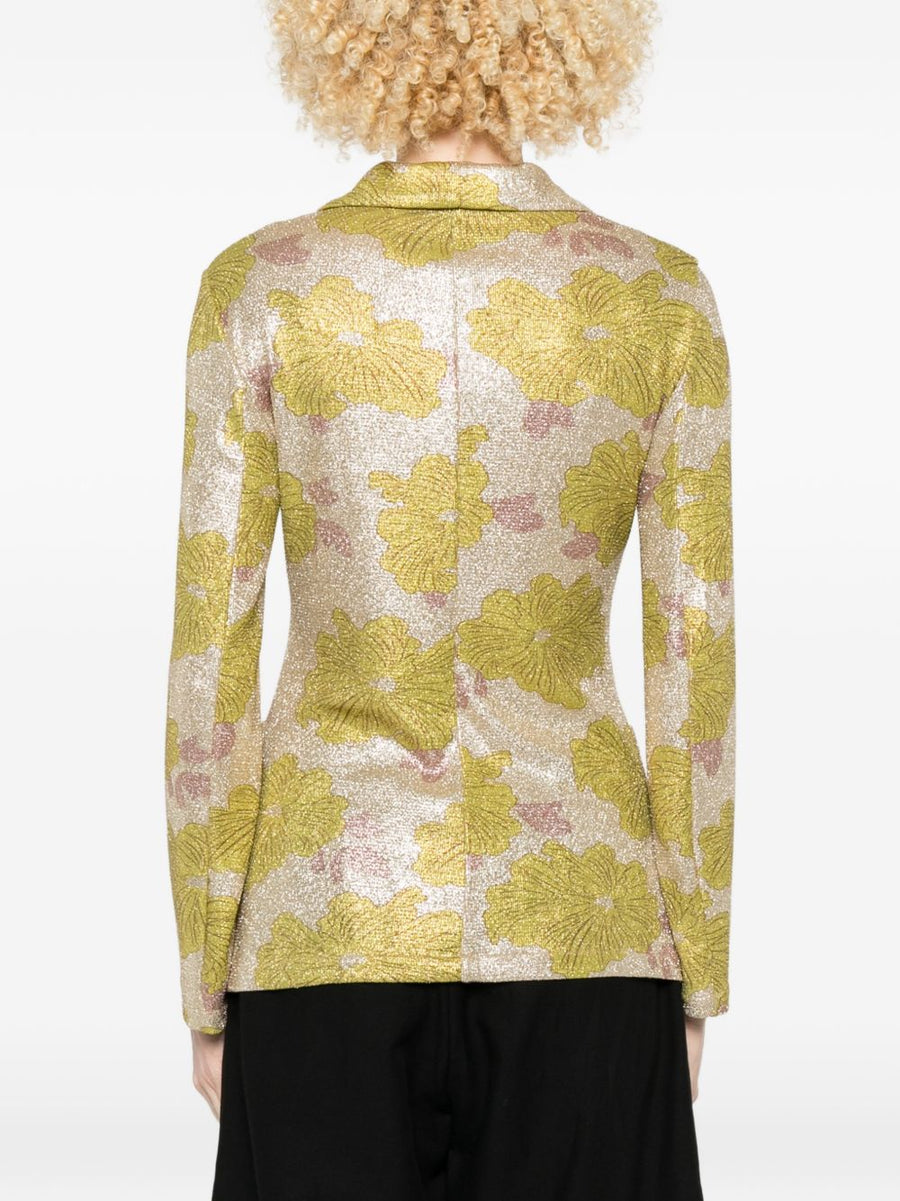 Siyu Rosella Green Floral Print Jacket for Women Notched Lapels Button Front Versatile Spring