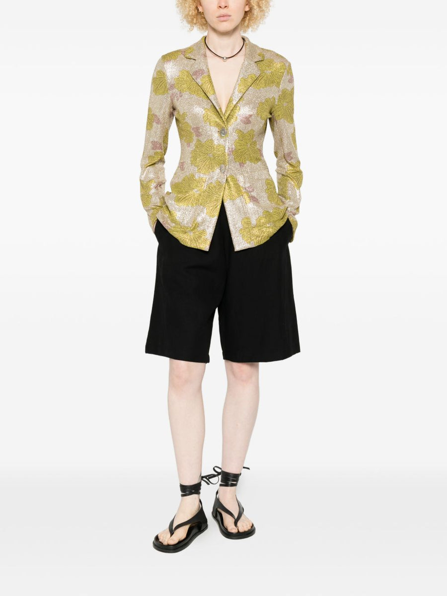 Siyu Rosella Green Floral Print Jacket for Women Notched Lapels Button Front Versatile Spring