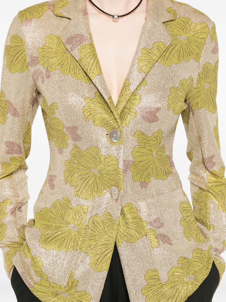 Siyu Rosella Green Floral Print Jacket for Women Notched Lapels Button Front Versatile Spring