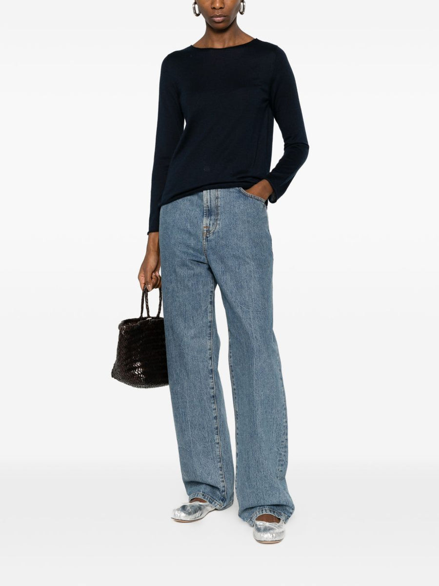 Beyou Navy Cashmere Silk Blend Sweater For Women Luxurious Soft Warmth And Everyday Versatility