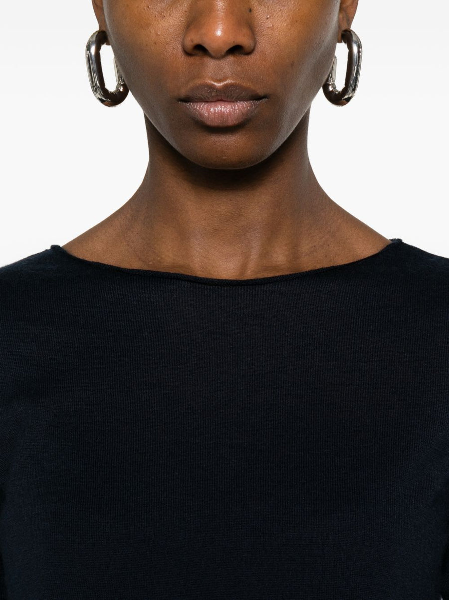 Beyou Navy Cashmere Silk Blend Sweater For Women Luxurious Soft Warmth And Everyday Versatility