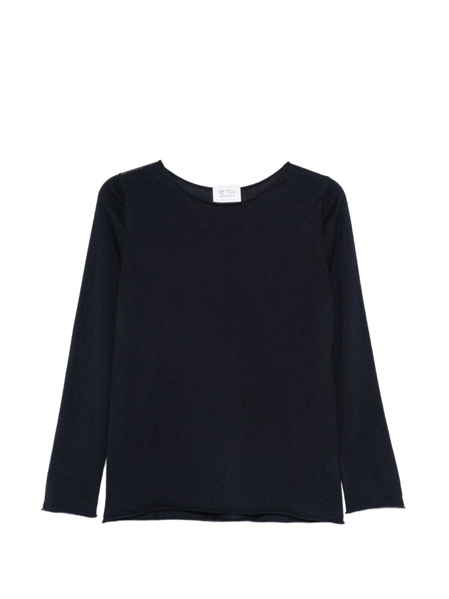 Beyou Navy Cashmere Silk Blend Sweater For Women Luxurious Soft Warmth And Everyday Versatility