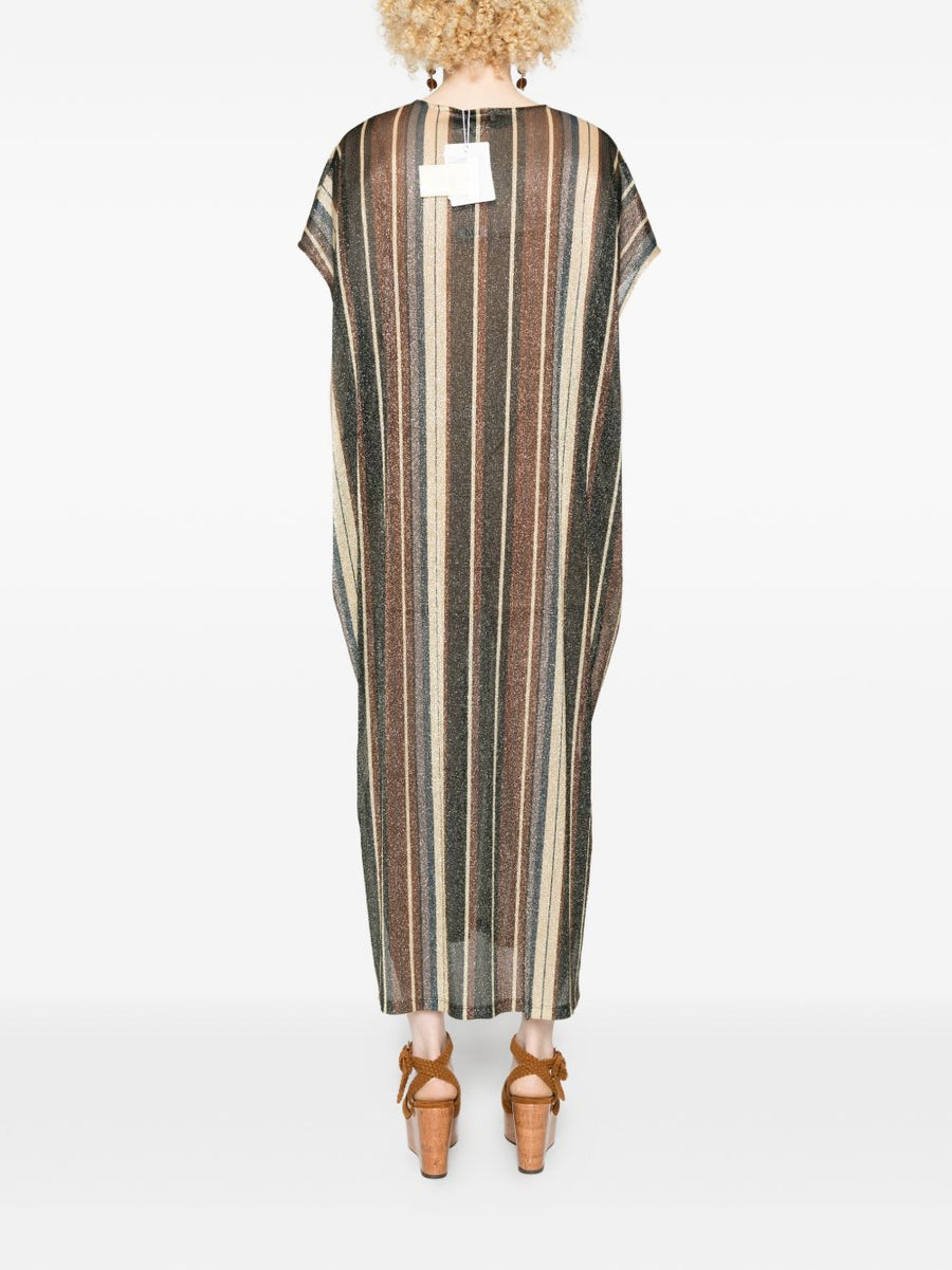 Siyu Striped Kaftan Dress With V Neck And Side Slit For Women Multicolor Spring Summer 2026