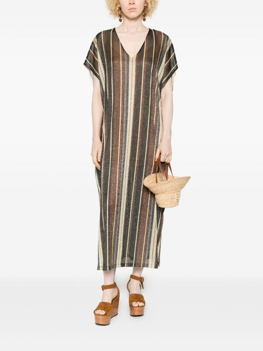 Siyu Striped Kaftan Dress With V Neck And Side Slit For Women Multicolor Spring Summer 2026