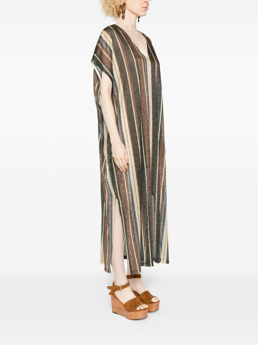 Siyu Striped Kaftan Dress With V Neck And Side Slit For Women Multicolor Spring Summer 2026