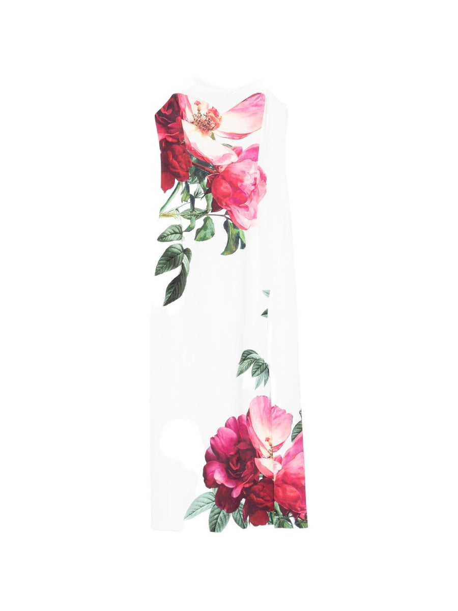 Alice + Olivia White Floral Printed Long Dress With Slender Straps And Side Slit For Women