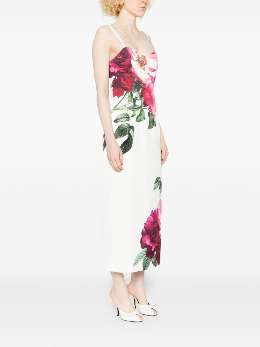 Alice + Olivia White Floral Printed Long Dress With Slender Straps And Side Slit For Women