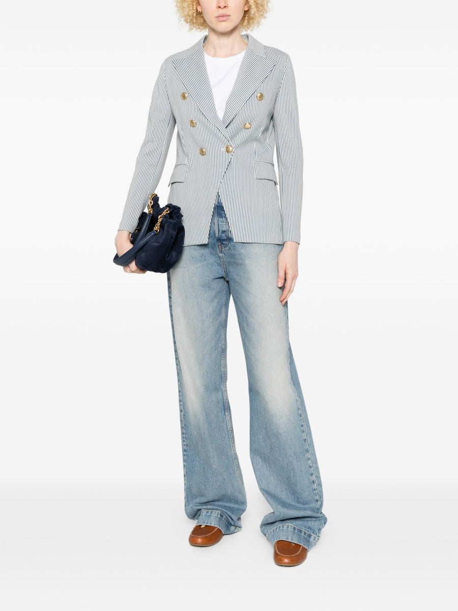 Circolo 1901 Striped Double Breasted Jacket For Women With Refined Tailoring And Stretch Comfort Navy