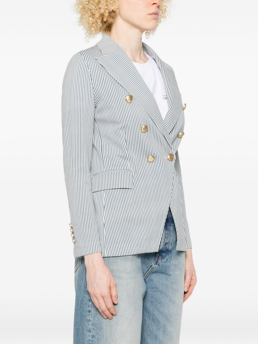 Circolo 1901 Striped Double Breasted Jacket For Women With Refined Tailoring And Stretch Comfort Navy