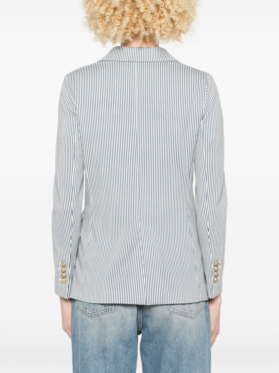 Circolo 1901 Striped Double Breasted Jacket For Women With Refined Tailoring And Stretch Comfort Navy