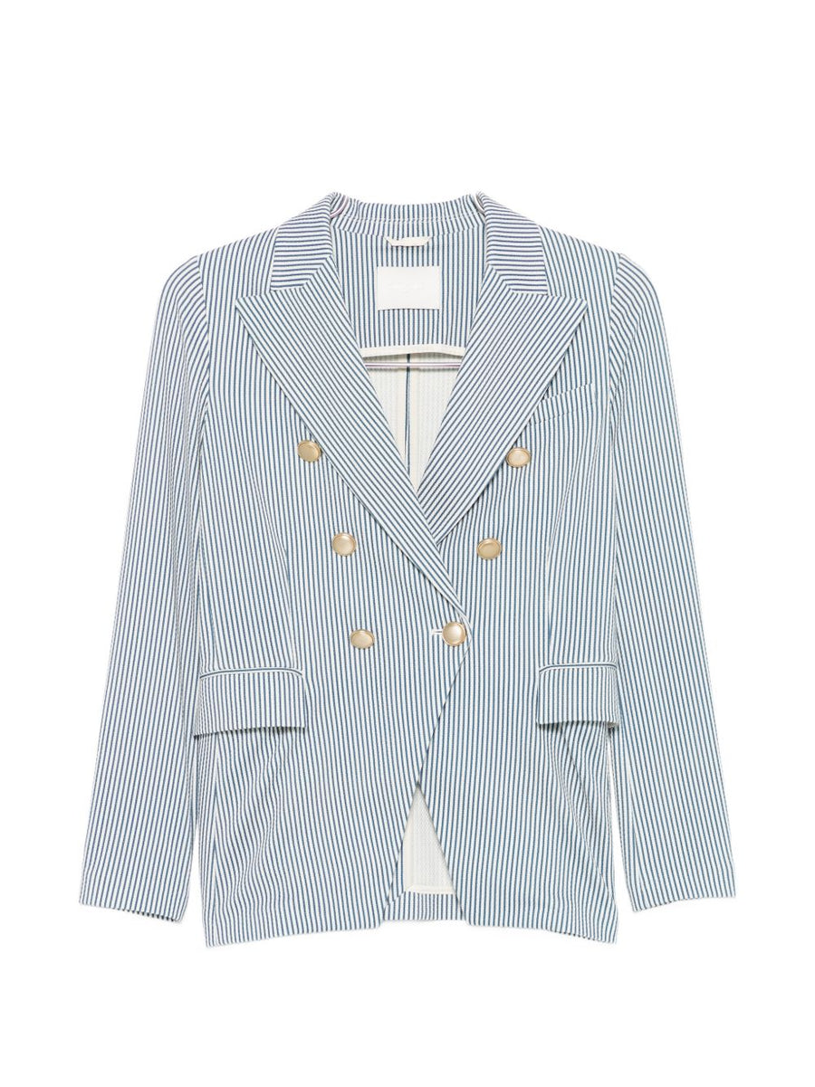 Circolo 1901 Striped Double Breasted Jacket For Women With Refined Tailoring And Stretch Comfort Navy