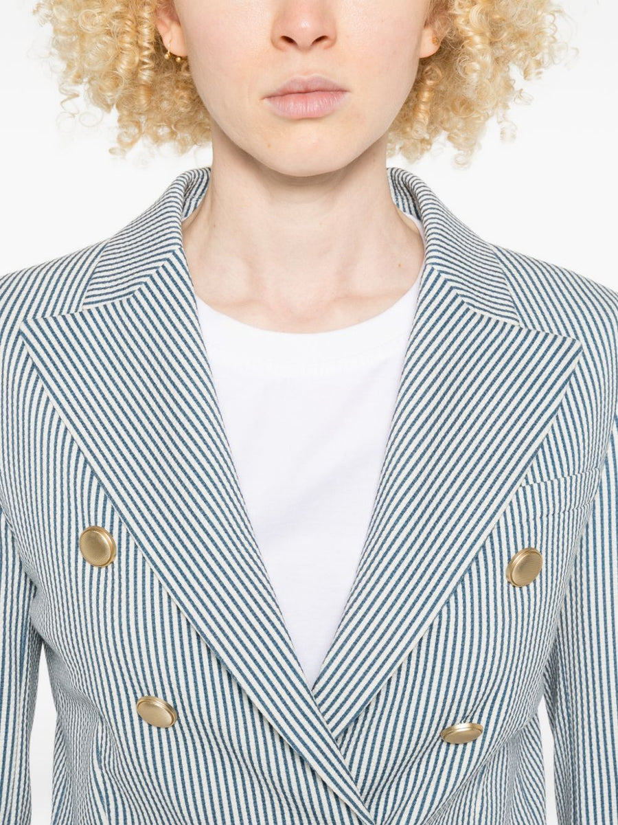 Circolo 1901 Striped Double Breasted Jacket For Women With Refined Tailoring And Stretch Comfort Navy
