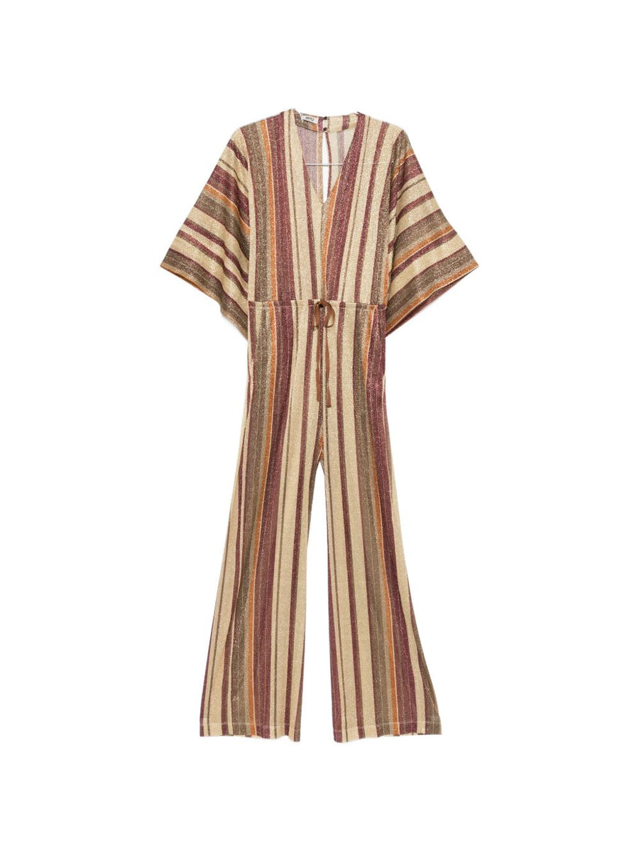 Siyu Striped Jumpsuit For Women Bold Multicolor Pattern With VNeck Tie Belt And Wide Leg Effortless Styling