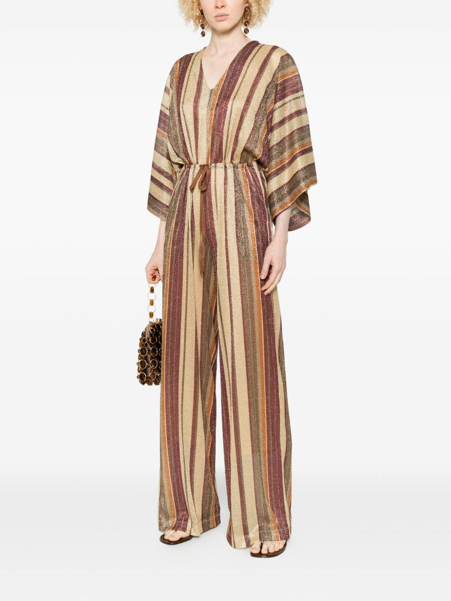Siyu Striped Jumpsuit For Women Bold Multicolor Pattern With VNeck Tie Belt And Wide Leg Effortless Styling