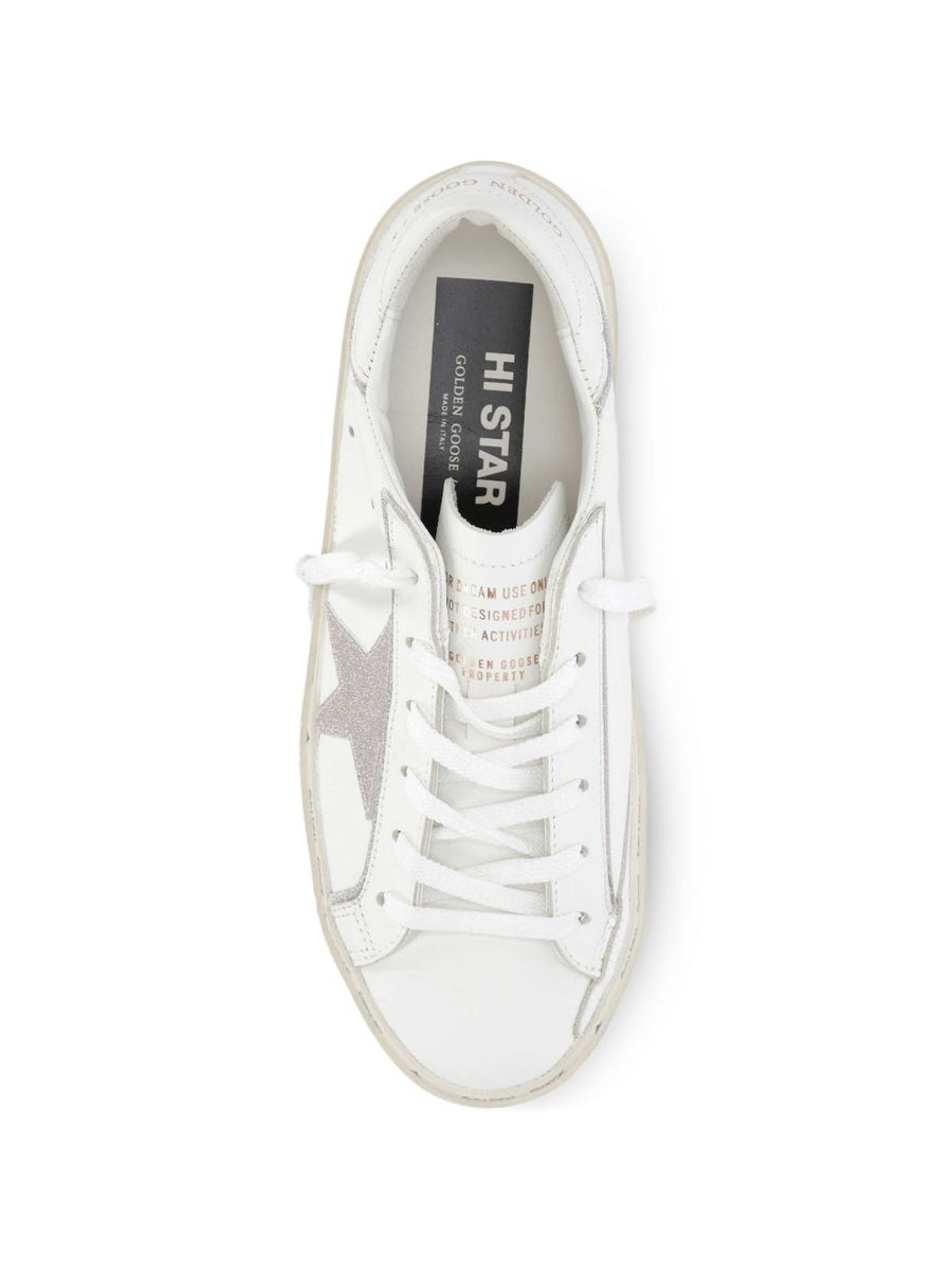 Golden Goose Hi Star Leather Sneakers For Women White Calf Leather 3cm Heel Luxury Lace Up