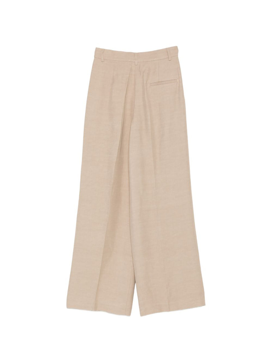 Fay Beige Effortless Wide Leg Trousers For Women With Pleated Front And Concealed Fastening