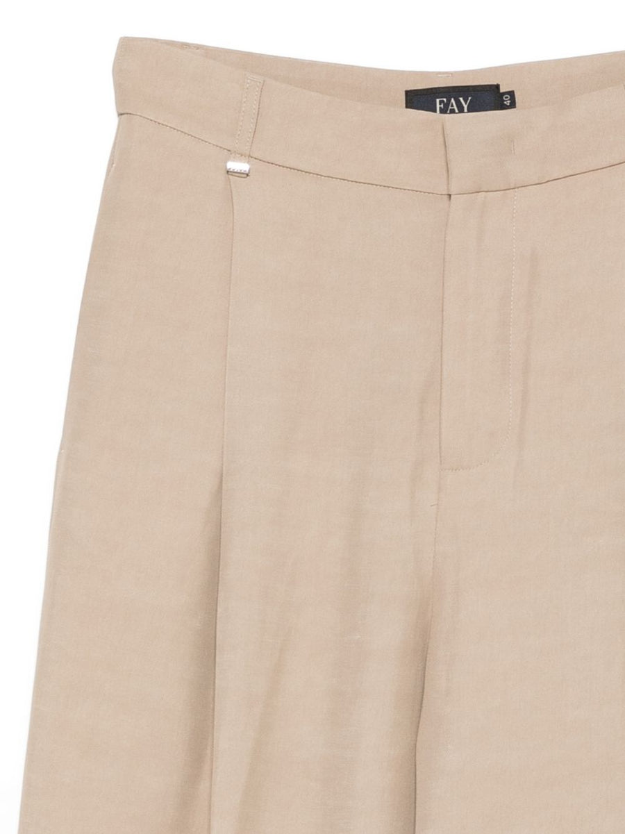 Fay Beige Effortless Wide Leg Trousers For Women With Pleated Front And Concealed Fastening