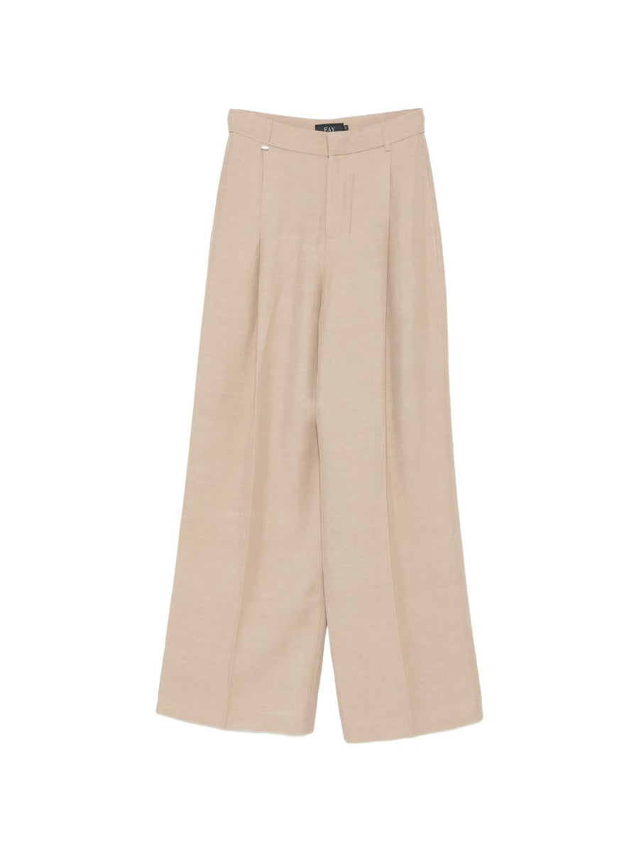 Fay Beige Effortless Wide Leg Trousers For Women With Pleated Front And Concealed Fastening