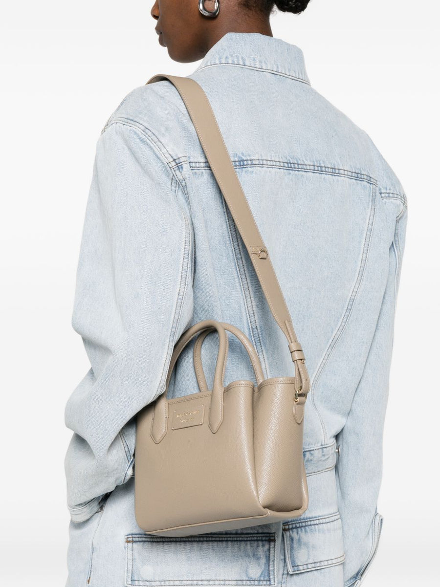 Emporio Armani Small Grey Shopper Bag For Women With Premium Gold Hardware Logo Plaque And Detachable Strap
