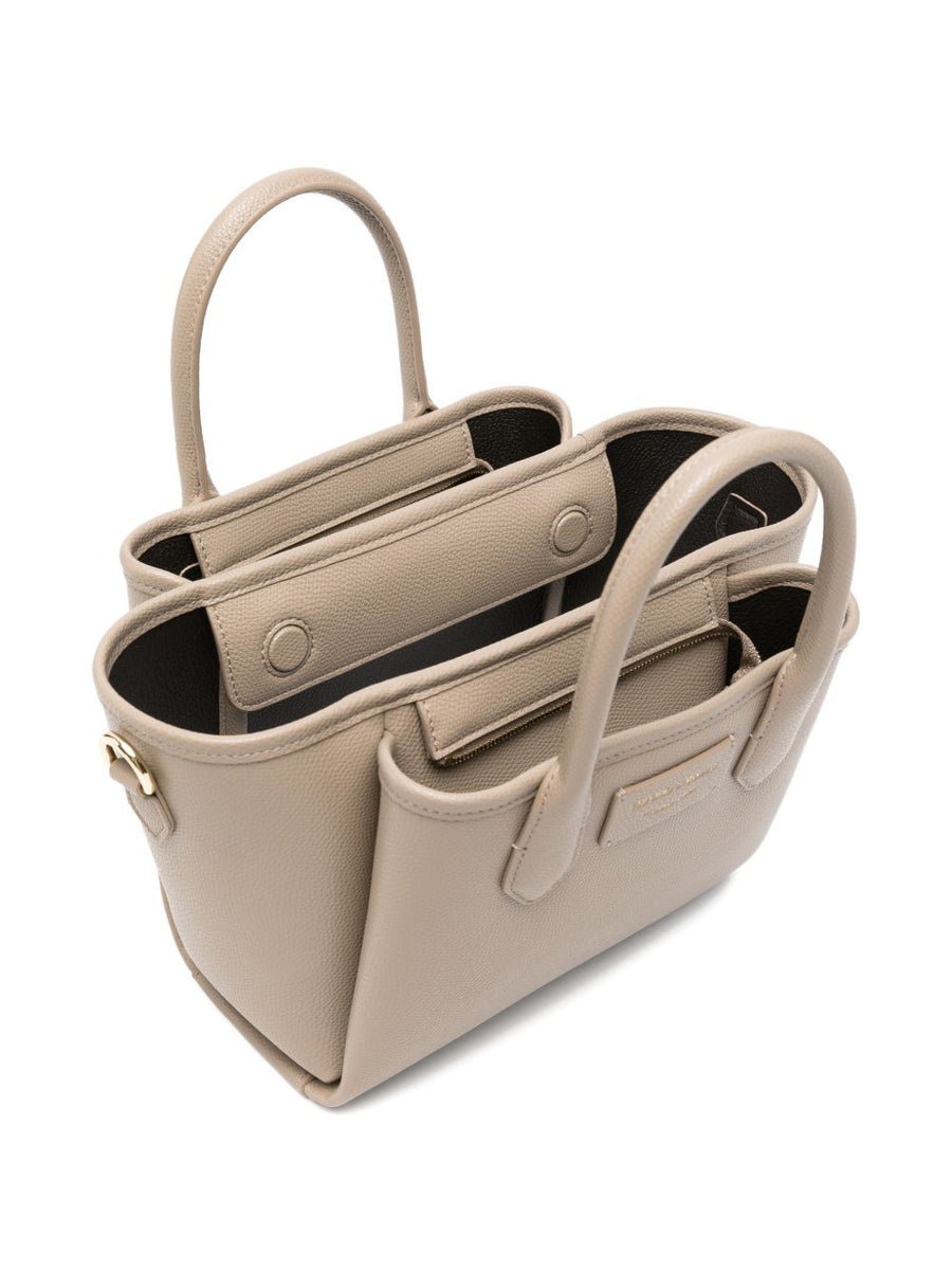 Emporio Armani Small Grey Shopper Bag For Women With Premium Gold Hardware Logo Plaque And Detachable Strap