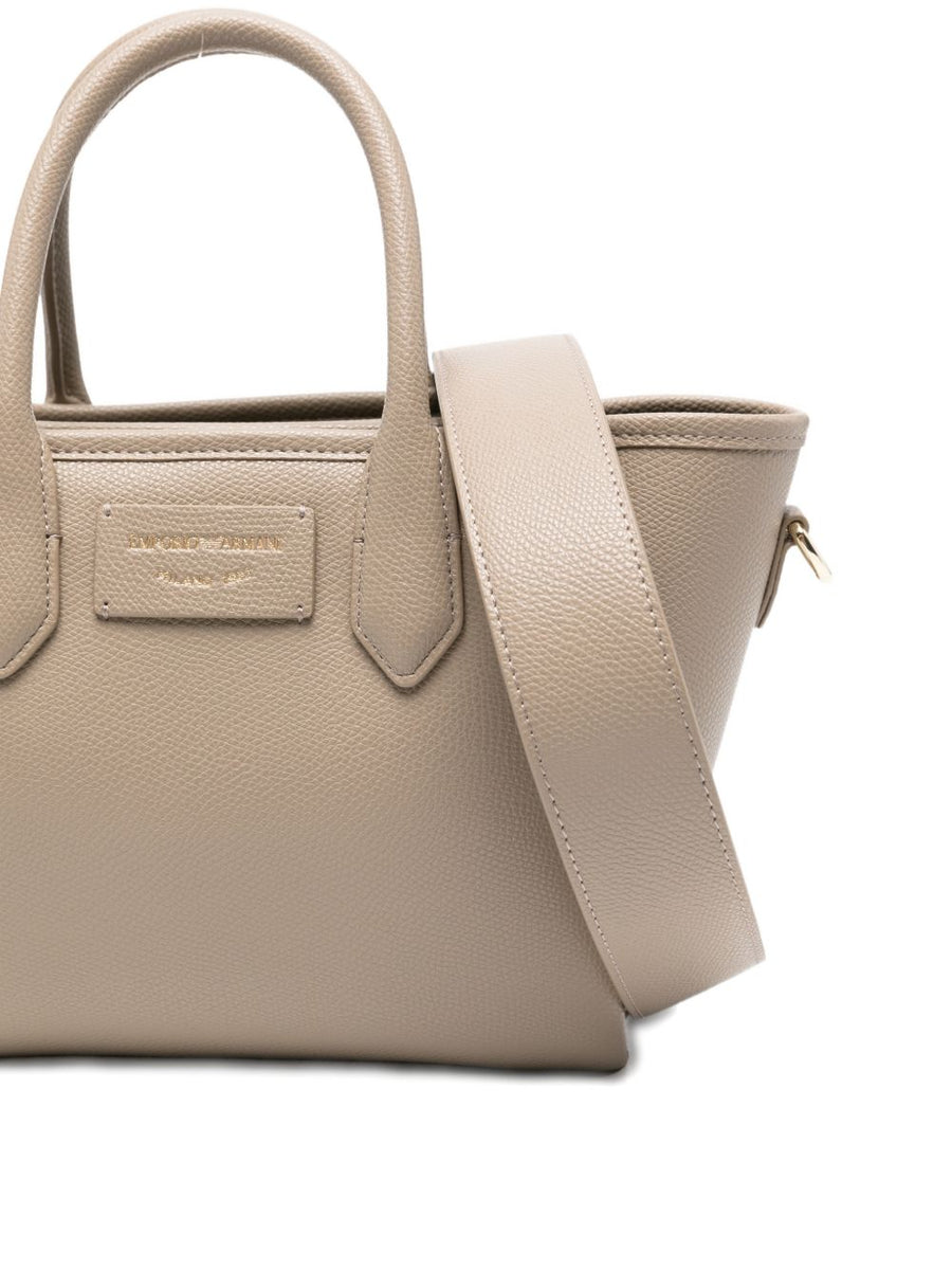 Emporio Armani Small Grey Shopper Bag For Women With Premium Gold Hardware Logo Plaque And Detachable Strap