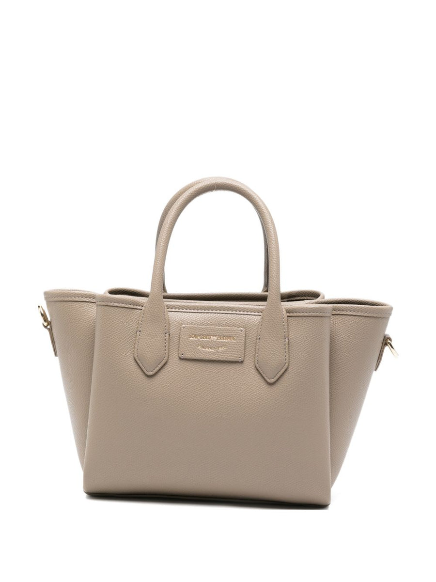 Emporio Armani Small Grey Shopper Bag For Women With Premium Gold Hardware Logo Plaque And Detachable Strap