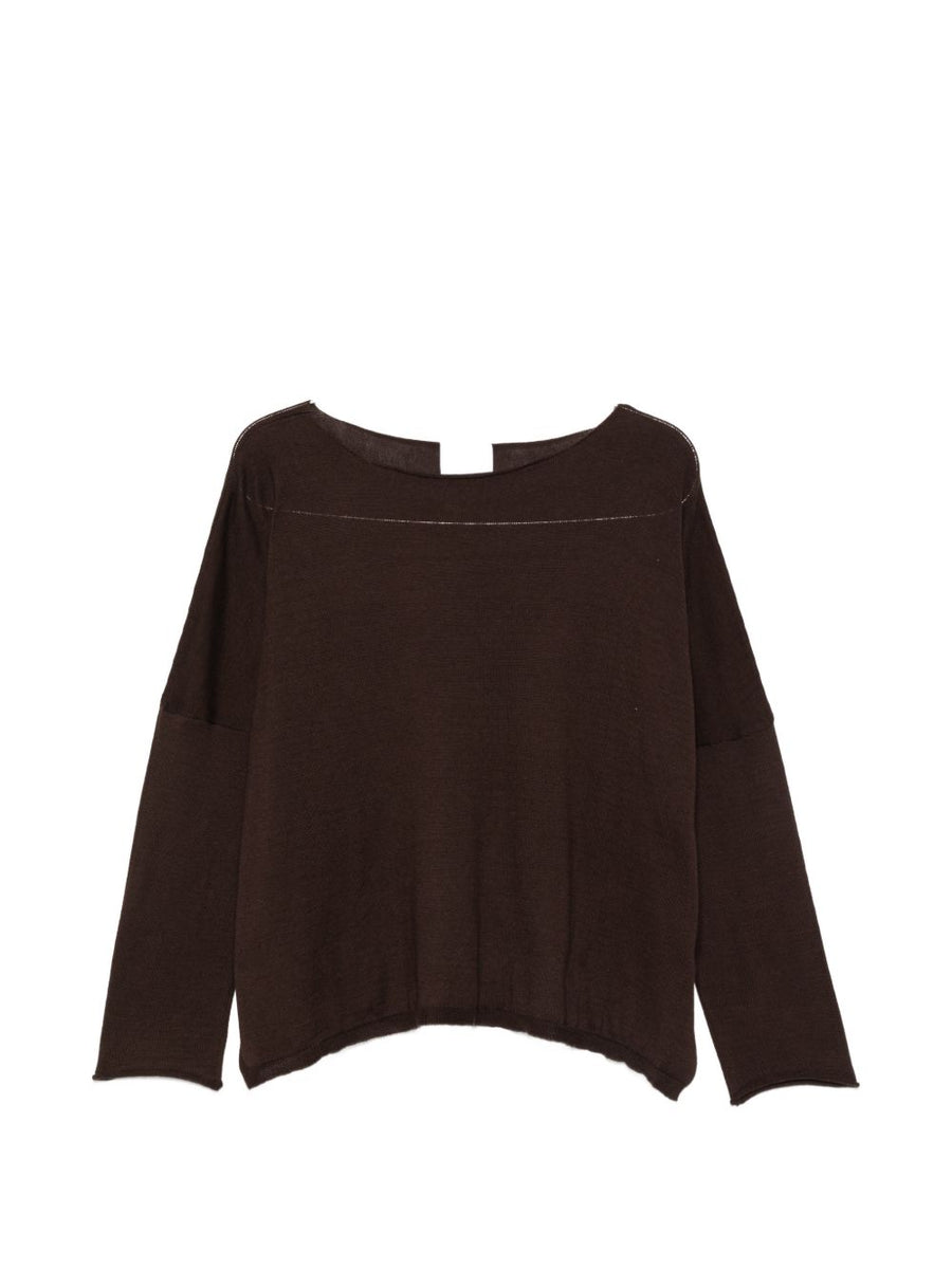 Beyou Women Cashmere Cotton Blend Sweater Brown Boat Neck Soft Luxury for Everyday Layering and Comfort