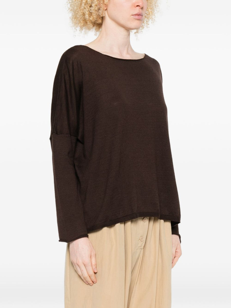 Beyou Women Cashmere Cotton Blend Sweater Brown Boat Neck Soft Luxury for Everyday Layering and Comfort