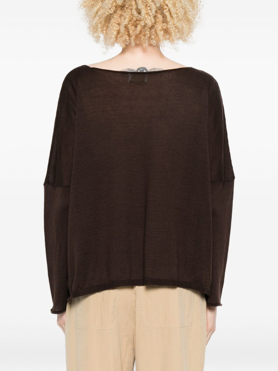 Beyou Women Cashmere Cotton Blend Sweater Brown Boat Neck Soft Luxury for Everyday Layering and Comfort