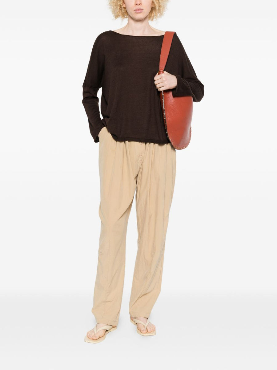 Beyou Women Cashmere Cotton Blend Sweater Brown Boat Neck Soft Luxury for Everyday Layering and Comfort