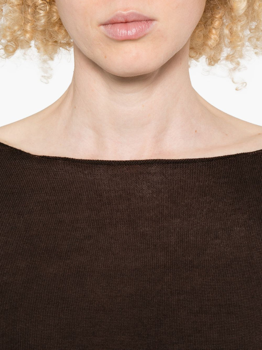 Beyou Women Cashmere Cotton Blend Sweater Brown Boat Neck Soft Luxury for Everyday Layering and Comfort