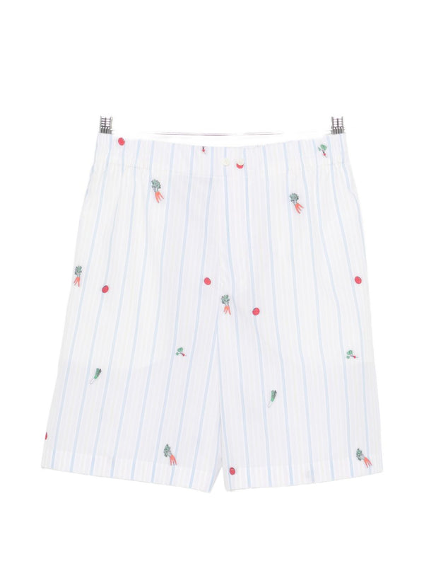 Jacquemus Le Short Calecon White Blue Stripe Embroidered Vegetables Waistband