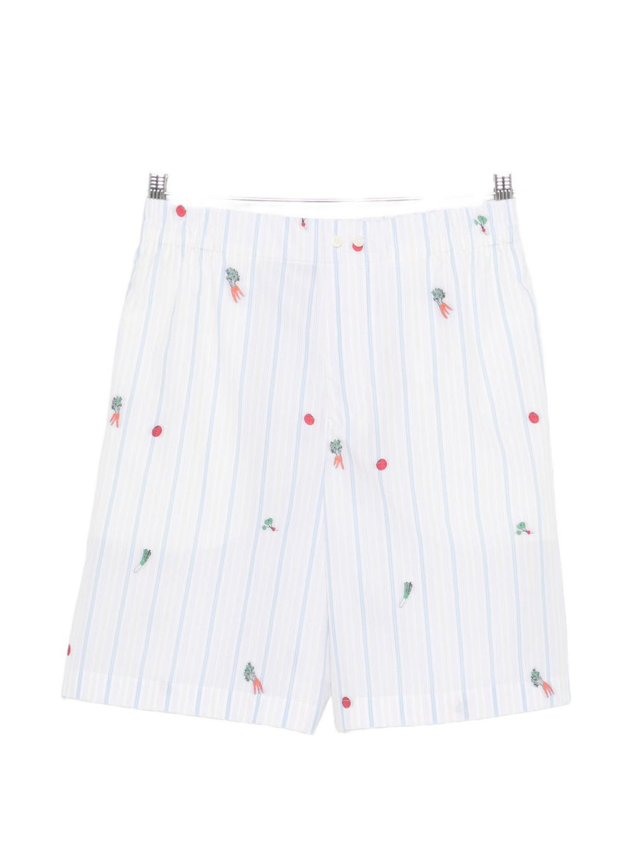Jacquemus Le Short Calecon White Blue Stripe Embroidered Vegetables Waistband